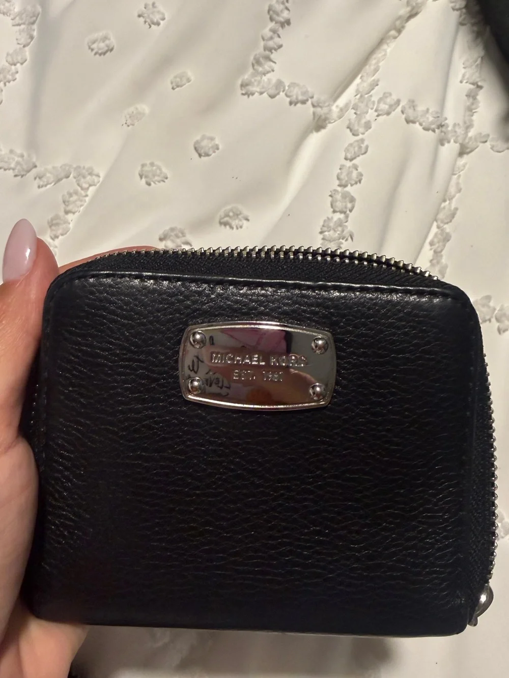 Michael Kors Black Pebbled Leather Zip Card Case